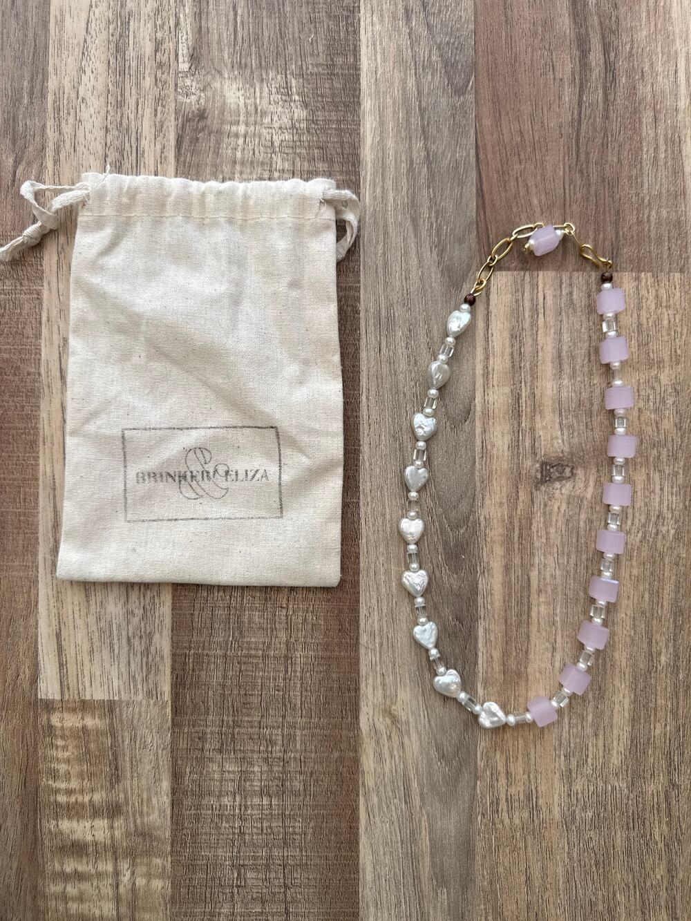 Brinker + Eliza Favorite Pearl and Rose Quartz Mismatched Choker